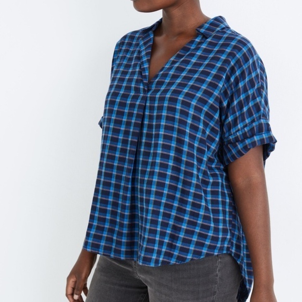 Madewell plaid blue popover shirt